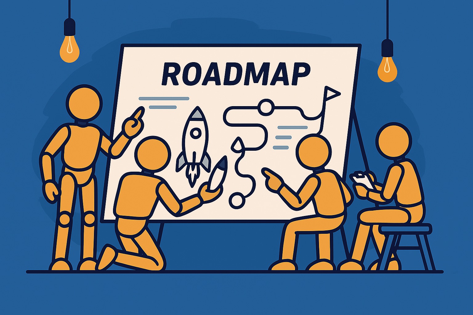UX-Konzept mit Wireframes und Roadmap auf Whiteboard